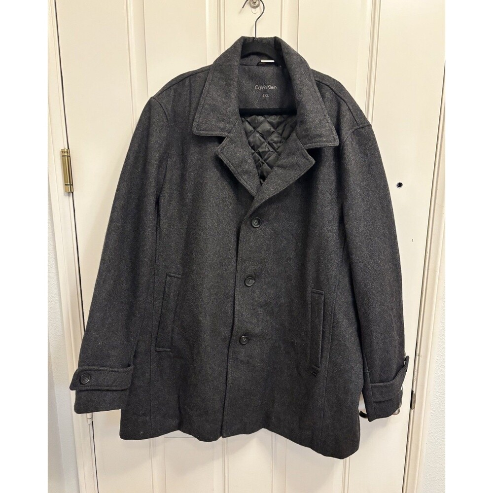 Calvin Klein Men’s 3 button Wool Blend Black/Charcoal Pea Coat  XXL plus size